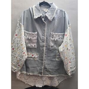POL Patchwork Lace Button-Up Jacket | Boho Cottagecore | Size Small